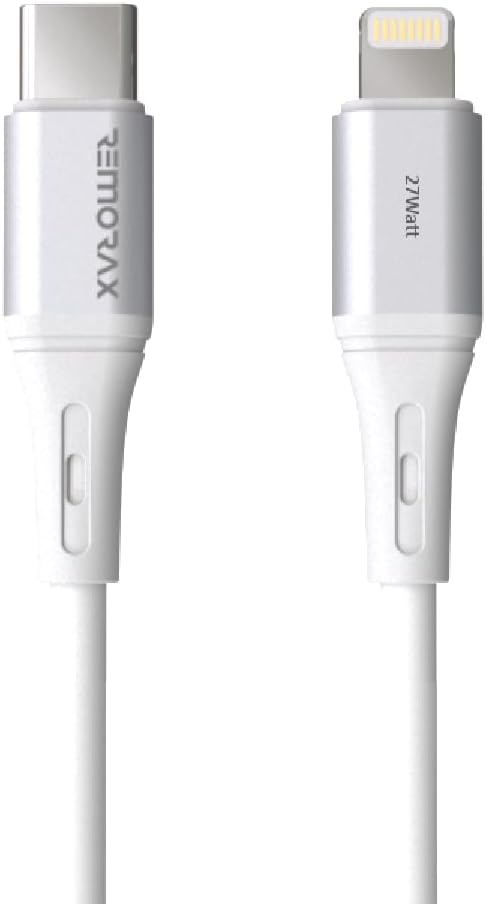 Wahoo Type C-Lightning 27Watt PD Hızlı Şarj Kablosu (Beyaz/Gümüş Metal) (100 CM)