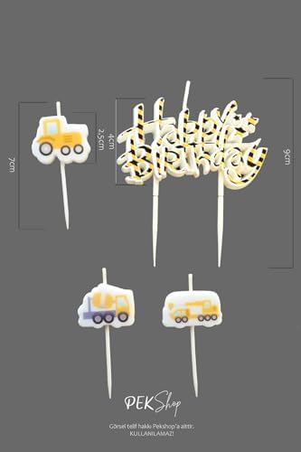 İnşaat Tema Happy Birthday Mum Seti 4lü Ayıcık Tema Doğum Günü Pasta Mum Seti