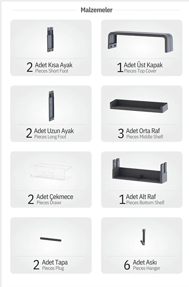 Alternative view of Premium Yapışkanlı Duvar Rafı Organizer, Banyo Mutfak Rafı, 70x40x10 cm, Çekmeceli, Kancalı, Suya Dayanıklı, Delme Gerektirmez
