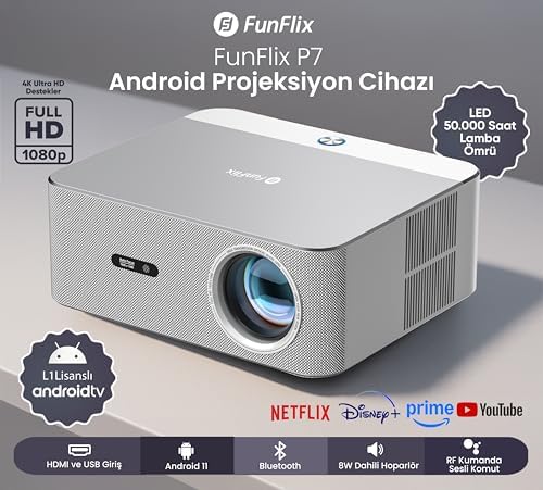 Alternative view of P7 Full HD Projeksiyon Cihazı, 4K Destekli, Lisanslı TV, LED 7000 Lümen, Bluetooth, 8W Hoparlör, HDMI ve USB Girişli