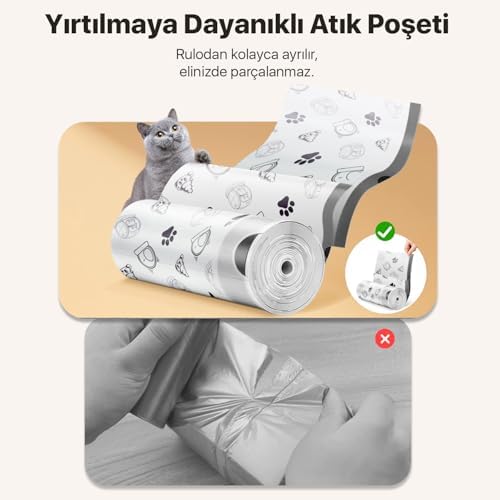 Çöp Torbası - Akıllı Kedi Tuvaletleri ile Uyumlu Kokulu & Büzgülü Çöp Torbası - UBPet C10 Pro ve UBPet C20 Uyumlu - 4 Litre Hazne - 50 Adet