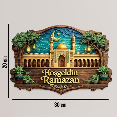 30-27 cm Hoş geldin Ramazan Dekorlu Ahşap Kapı Süsü, Ramazan Süsleri, Ramazan Tavan Süsü