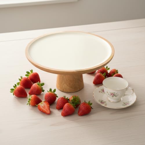 Alternative view of Mango Ağacı Ayaklı Kek Standı ve Sunum Tabağı - Krem İç Yüzeyli Doğal Ahşap Pasta Servisliği - 30 cm Çapında Dekoratif Yükseltici ve Peynir Tabağı