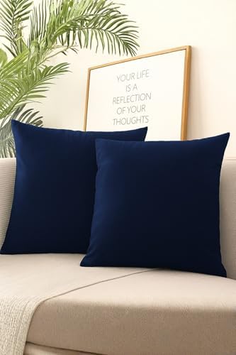DE'VOR PERDE Kırlent Kılıfı 4'Lü Set - Gizli Fermuarlı - Kadife Dokulu,Lacivert 43 X 43