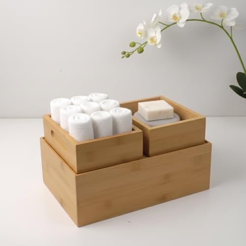 Alternative view of 3'lü Modüler Bambu Organizer Set - Üst Üste Geçebilen Çok Amaçlı Çekmece İçi ve Masaüstü Düzenleyici Kutu - Banyo, Mutfak ve Ofis İçin Ahşap Saklama Seti
