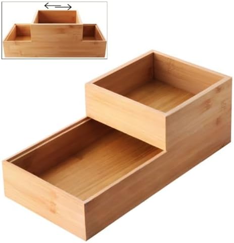 2'li Çok Amaçlı Bambu Organizer Set - Büyük ve Küçük Boy Banyo, Mutfak ve Ofis Düzenleyici Kutu - Ahşap Dekoratif Saklama Seti (33x16x12 cm & 15x15x6 cm)