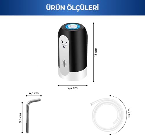 Vayomy 4 W Şarjlı Otomatik Damacana Su Pompası – 1200 mAh Bataryalı, BPA İçermez, CE Belgeli Su Dispenseri (Siyah)