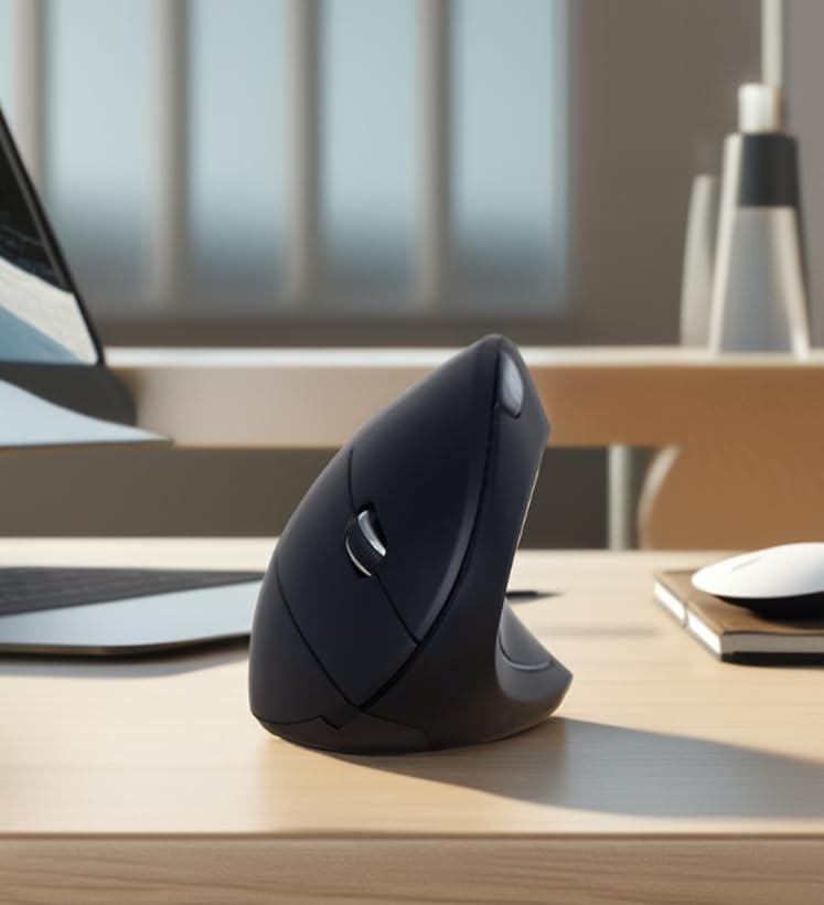 W925 Kablosuz Ergonomik Dikey Mouse, 2.4GHz, LED Işıklı, 1000/1200/1600 DPI, Siyah