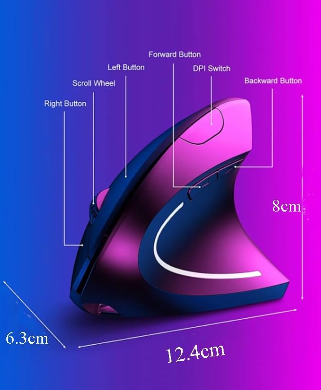 Alternative view of W925 Kablosuz Ergonomik Dikey Mouse, 2.4GHz, LED Işıklı, 1000/1200/1600 DPI, Siyah
