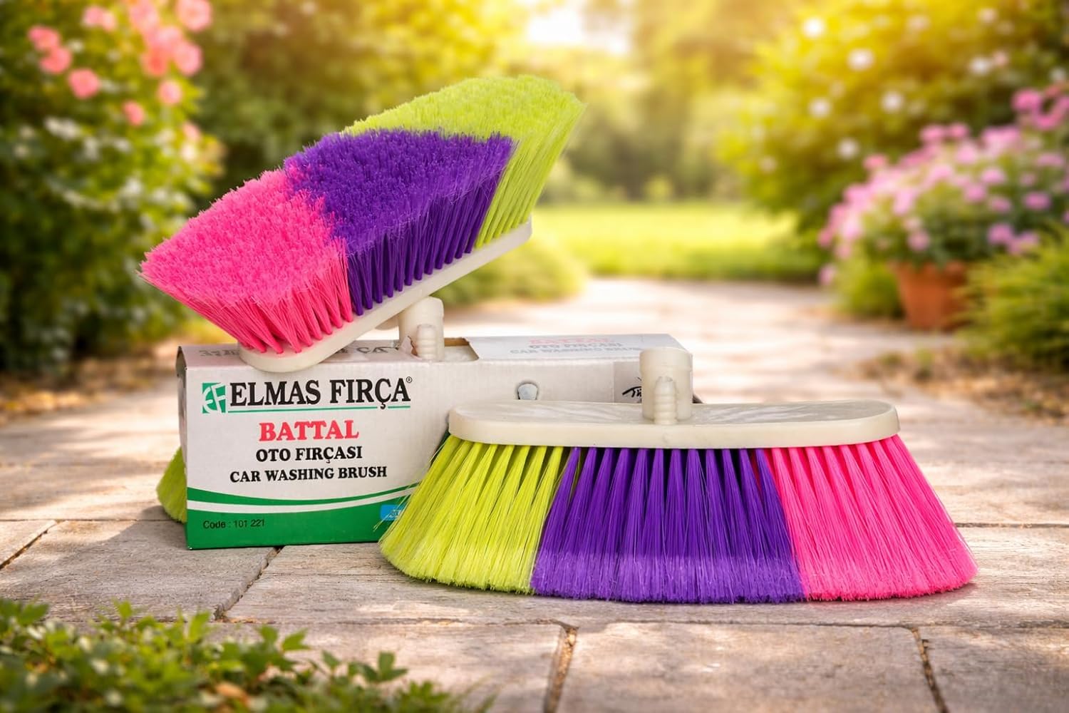 Fırça Battal Oto Yıkama Fırçası, Çok Amaçlı Temizlik Fırçası, Jant ve Lastik Temizleme, Karışık Renk, 23 cm
