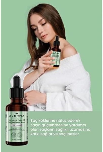 Besleyici Saç Bakım Serumu, Vegan Formül, Biberiye ve Hint Yağı İçerir, 30 ml