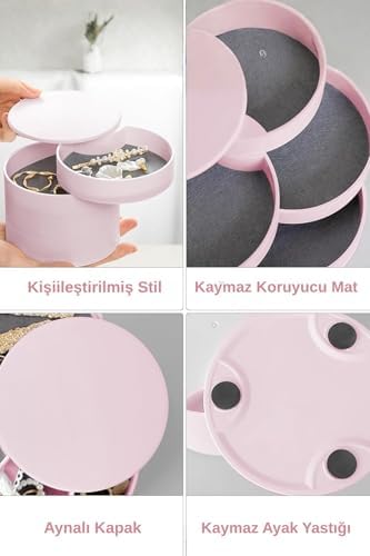 Alternative view of 4 Bölmeli Dönen Çekmeceli Takı kutusu Pembe