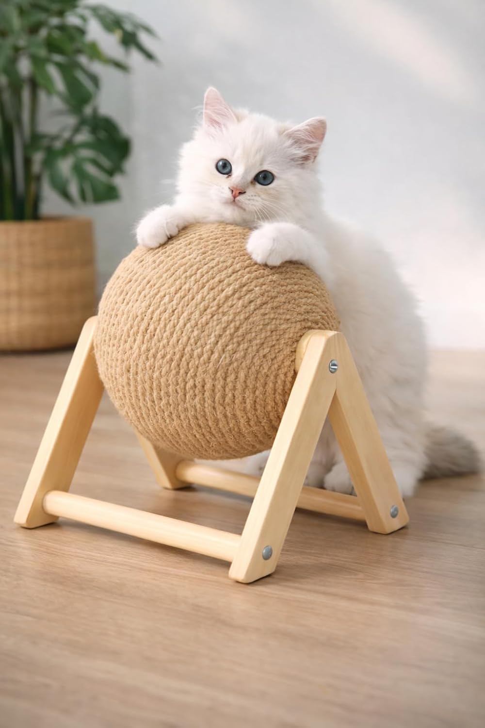PUREZA Kedi Tırmalama Topu | Ahşap Ayaklı, Dayanıklı Kedi Oyuncağı
