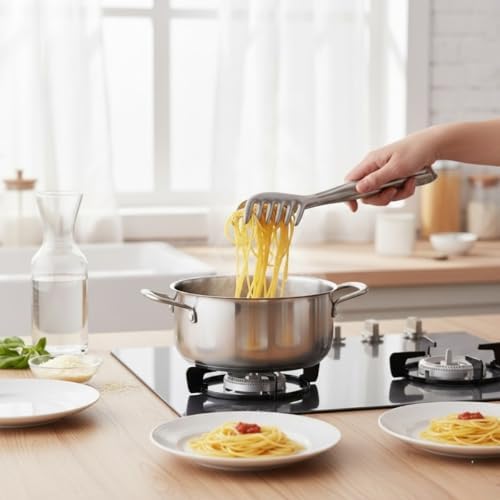 Paslanmaz Çelik Makarna ve Salata Servis Maşası – Dayanıklı, Kaymaz Saplı, Çok Amaçlı Mutfak Servis Pensi – 21 cm