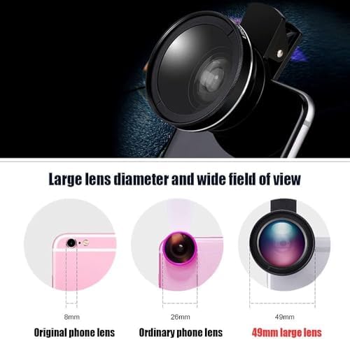 2’si 1 Arada Klipsli Telefon Kamera Lensi 0.45X Ultra Geniş Açı 10X Makro 37mm Evrensel 49mm UV Port Siyah