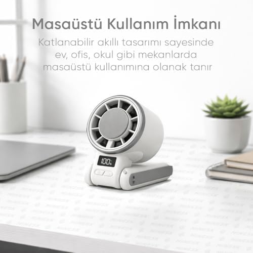 Airflow Pro Taşınabilir Mini Vantilatör - Buz Etkisi - Katlanabilir Tasarım ve Boyun Askılı - En Yüksek Hızda Bile 200 Dakika Kullanım Süresi