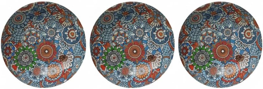 Metal Çerezlik Mandala Desen – Renkli Dekoratif Servis Kasesi, Yuvarlak Sunum Tabağı 3'lü Set (A)