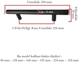 Paslanmaz Metal Kulp, Mat Siyah, Dolap Çekmece Mobilya Kulbu, TV Ünitesi Yatak Odası Vestiyer Mutfak için (224 mm, Adet, 1)