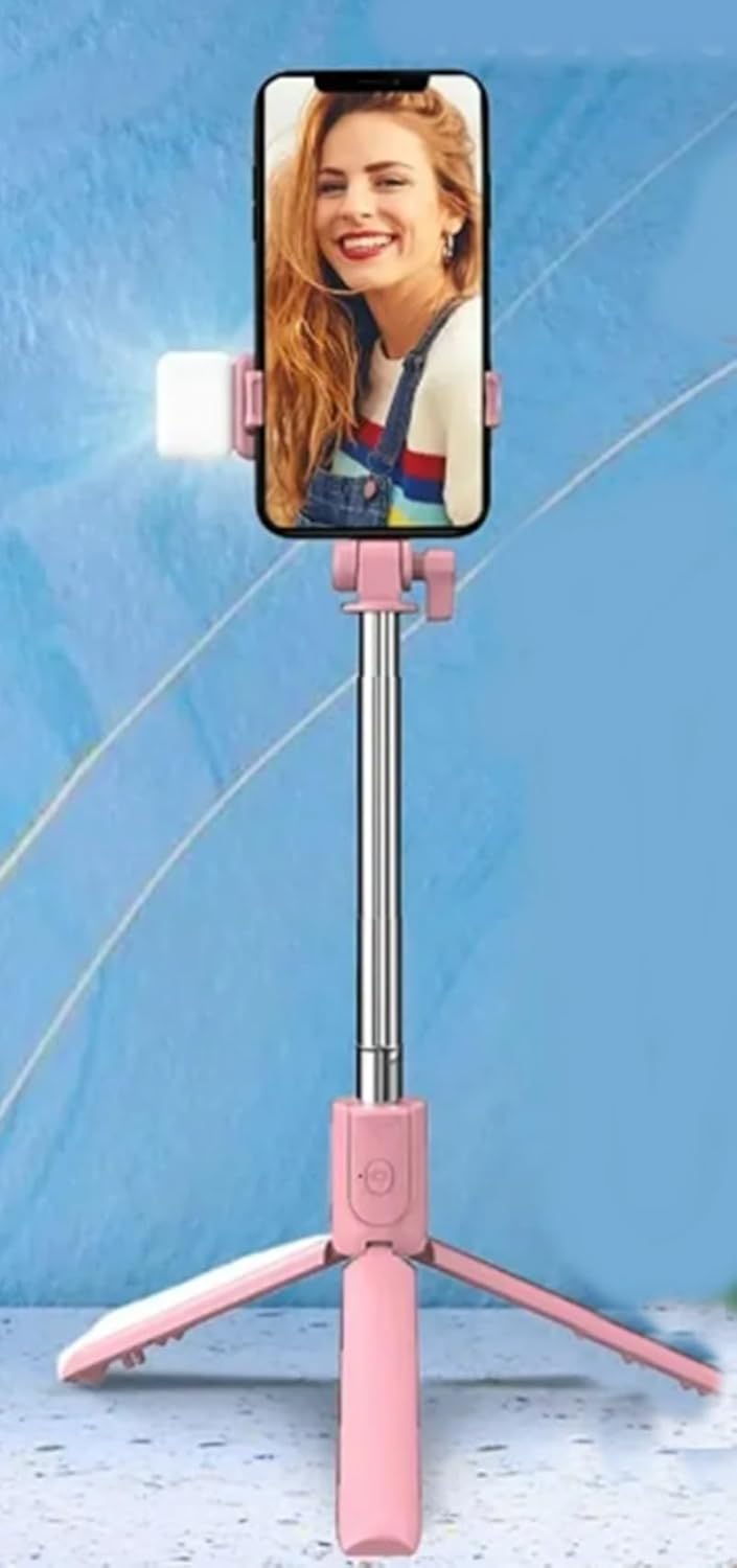 Led Işıklı Selfie Çubuğu Bluetooth Kumandalı Kablosuz Tripot Selfie Monopod Selfie Stick (PEMBE)