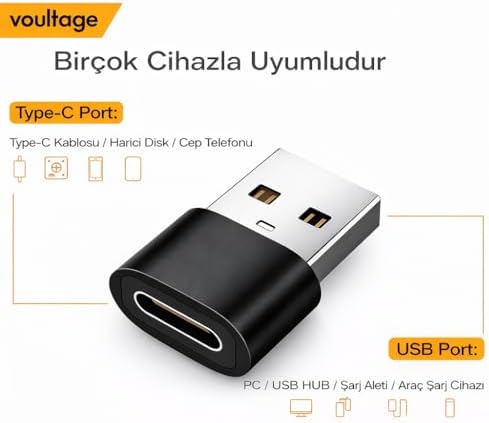 Alternative view of USB To Type-C Dönüştürücü/Çevirici, 3A Hızlı Şarj ve Veri Aktarımı, Otg, Mini Boy Siyah, İphone ve Dizüstü Bilgisayar Uyumlu, Auto Uyumlu