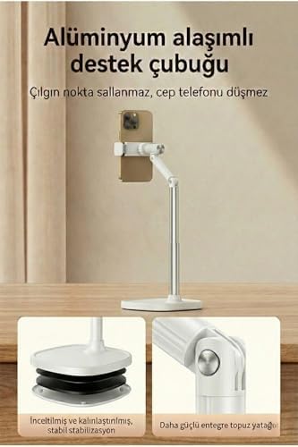 Alternative view of Jopree X66F | Ayarlanabilir Telefon Standı 360° Döner, Canlı Yayın/Çekim İçin Ergonomik Masaüstü Tutucu, Alüminyum Alaşımlı, Video & Sohbet Destekli, 75-115mm Telefonlar İçin (Beyaz)