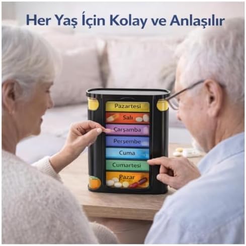 Alternative view of BPA İçermez Haftalık İlaç Saklama Kutusu 4 Bölmeli 28 Gözlü Kilitli Kapaklı Hap İlaç Kutusu Karışık/Çok renkli