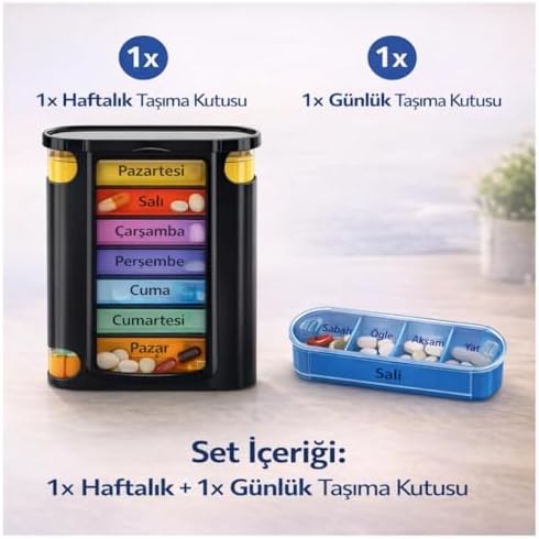 BPA İçermez Haftalık İlaç Saklama Kutusu 4 Bölmeli 28 Gözlü Kilitli Kapaklı Hap İlaç Kutusu Siyah