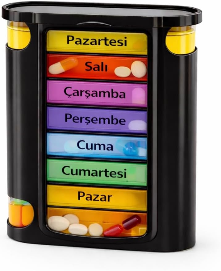 Alternative view of BPA İçermez Haftalık İlaç Saklama Kutusu 4 Bölmeli 28 Gözlü Kilitli Kapaklı Hap İlaç Kutusu Siyah