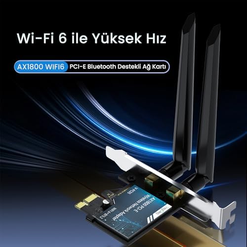 AX1800 Wi-Fi 6 Alıcı ve Bluetooth 5.2 Adaptör 5DB Dual Anten PCIe Wifi Ağ Kartı