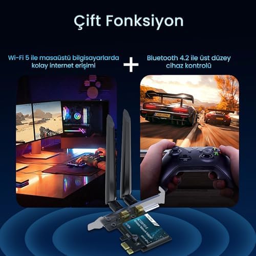 Alternative view of AX1200 Wi-Fi 5 Alıcı ve Bluetooth 4.2 Adaptör 5DB Dual Anten PCIe Wifi Ağ Kartı