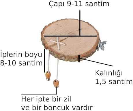 Alternative view of Doğal Ağaç Kuş ve Ufak Papağan Tüneği Zilli İpli Boncuklu Çap 9-11 Santim Kalınlık 15 milim Kendinden Çatlak Tünek