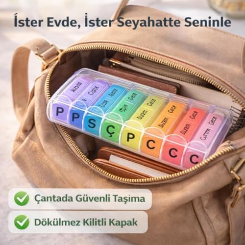 Alternative view of 4 Bölmeli 28 Gözlü Haftalık İlaç Saklama Kutusu Kilitli Kapaklı Hap İlaç Kutusu BPA İçermez