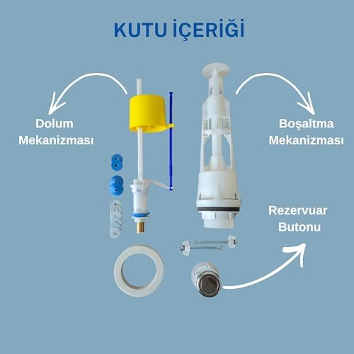 Alternative view of Rezervuar İç Takımı Tam Set – Şamandıralı Dolum ve Boşaltma Mekanizması, Pirinç Su Giriş Bağlantılı, Sızdırmaz Conta ve Montaj Aparatları Dahil