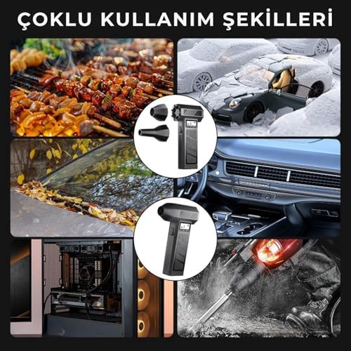 Profesyonel Turbo Jet Fan 130.000 RPM - LED Ekranlı Mini Turbo Fan Taşınabilir Basınçlı Hava Cihazı - Araç, Klavye, Mangal ve Kamp İçin Çok Amaçlı Üfleyici