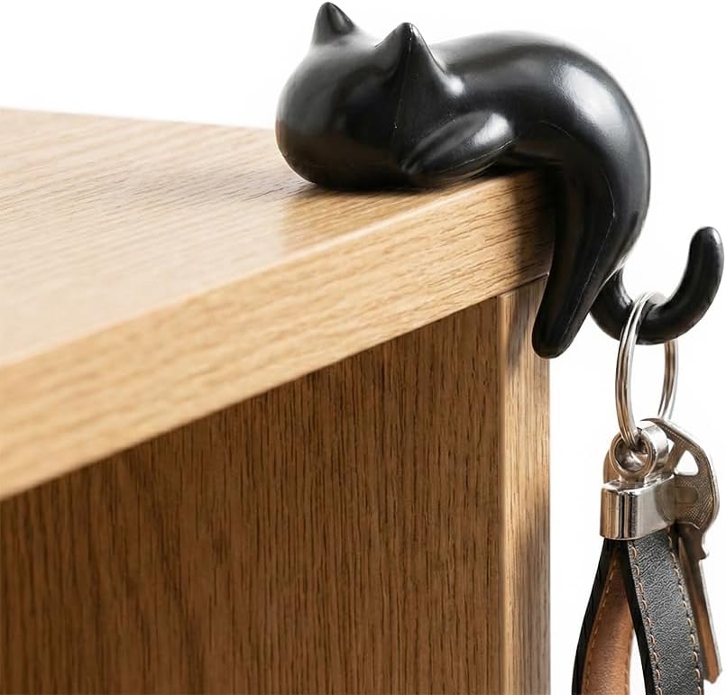 Kedi Figürlü Yapışkanlı Köşe Askılık