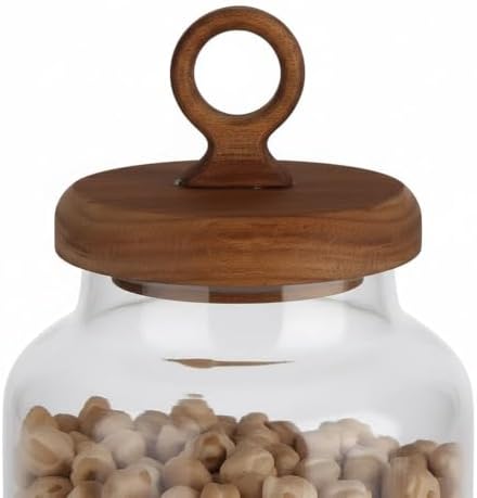 Alternative view of AmberHaus 3'lü Ring Serisi Akasya Kapaklı ve Tabanlı Borosilikat Cam Kavanoz Seti - 1100 ml Vakumlu Bakliyat ve Kurabiye Saklama Kabı (20x11.5 cm)