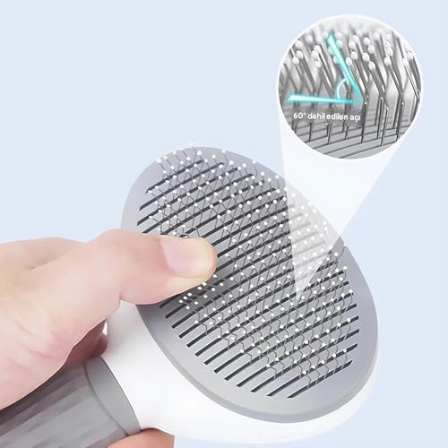 Yeşil Otomatik Temizlenen Tüy Toplama Tarağı – Basmalı Mekanizmalı Kedi Köpek Tarağı – Çelik İğneli – Cilt Dostu – Ergonomik Saplı – Uzun ve Kısa Tüyler İçin