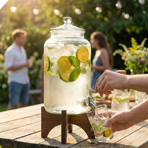 Alternative view of AmberHaus Akasya Ahşap Standlı Musluklu Cam Sebil - Soğuk İçecek Dispenseri ve Limonata Sürahisi - Parti ve Sunum İçin Şerbetlik - 3 ve 5 Litre Seçenekli (Akasya, Cam Kapaklı, 3 Litre)