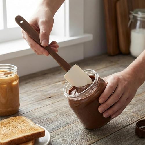 AmberHaus 4'lü Mini Akasya Ahşap Saplı Silikon Spatula Seti - 21 cm Kavanoz Sıyırma, Pasta Süsleme ve Yumurta Fırçası - Yanmaz Yapışmaz Krem Mutfak Seti