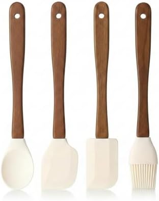Alternative view of AmberHaus 4'lü Mini Akasya Ahşap Saplı Silikon Spatula Seti - 21 cm Kavanoz Sıyırma, Pasta Süsleme ve Yumurta Fırçası - Yanmaz Yapışmaz Krem Mutfak Seti