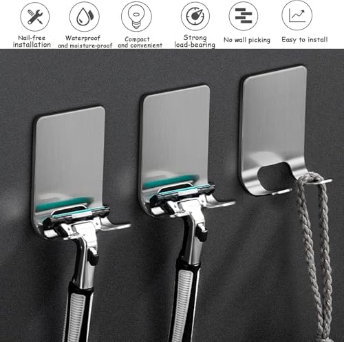 Alternative view of 2'Li Paslanmaz Çelik Metal Banyo Jilet ve Traş Bıçağı Tutucu, Kendinden Yapışkanlı, Çift Askılı, Delme Gerektirmez, Su Geçirmez, Nemli Ortama Dayanıklı,, Mermer, Cam, Ahşap Uyumlu