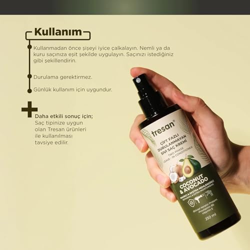 Tresan Hindistan Cevizi & Onarıcı Çift Fazlı Durulanmayan Sıvı Saç Kremi – Isı Korumalı 250 ml