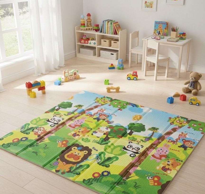 Katlanabilir Çift Taraflı Eğitici Çocuk Oyun Matı, Halısı 180x150 (Taşıma Çantalı) - Aslan Kral