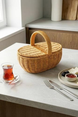 Oval Hasır Mini Kulplu Sepet - BB6069