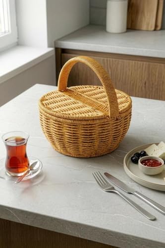 Yuvarlak Hasır Mini Kulplu Organizer Sepet - BB6068