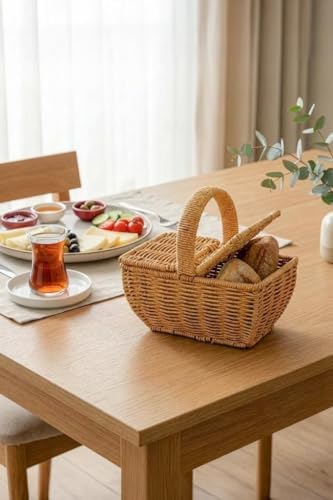 Dikdörtgen Hasır Mini Kulplu Organizer Sepet - BB6067