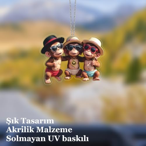 Araba Ayna Süsü, Araba Süsü, Çanta Aksesuarı - Üç Kafadar - Pleksi Malzeme, UV Baskılı - 006