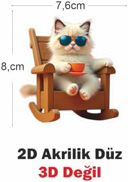 Araba Ayna Süsü, Araba Süsü, Çanta Aksesuarı - Keyifli Kedi - Pleksi Malzeme, UV Baskılı - 008