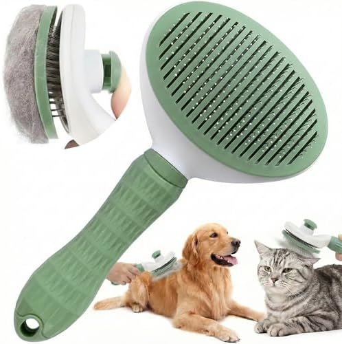 Alternative view of Kendini Temizleyen Kedi Köpek Tarağı - Basma Tuşu Mekanizmalı Otomatik Temizlenen Tüy Toplama Fırçası - Cilt Dostu Çelik İğne - Kaymaz Ergonomik Sap - Uzun Kısa Tüyler İçin - Yeşil