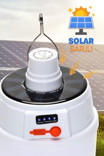 Şarjlı Solarlı Kamp Lambası 5 MODLU Orta-Yüksek Işık SOS Askılı Işıldak Kamp El Feneri 47724